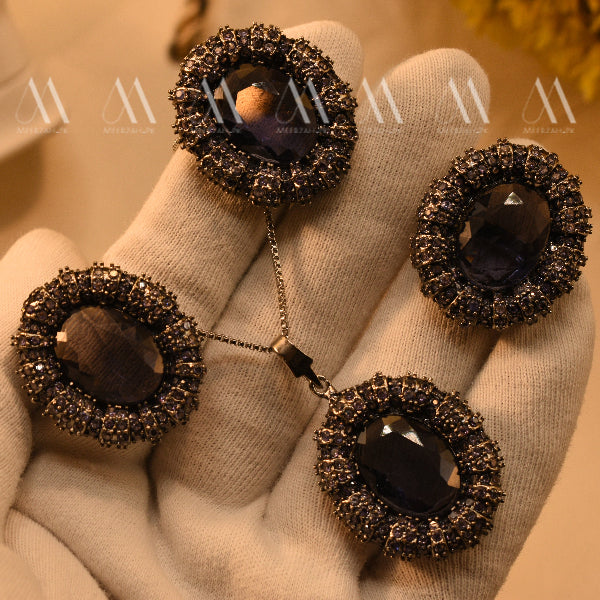 Glamorous Design Silver Plated Real Stones Necklace Set For Girls/Women