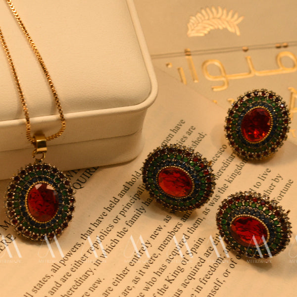 Gorgeous Design Gold Plated Real Stones Necklace Set For Girls/Women