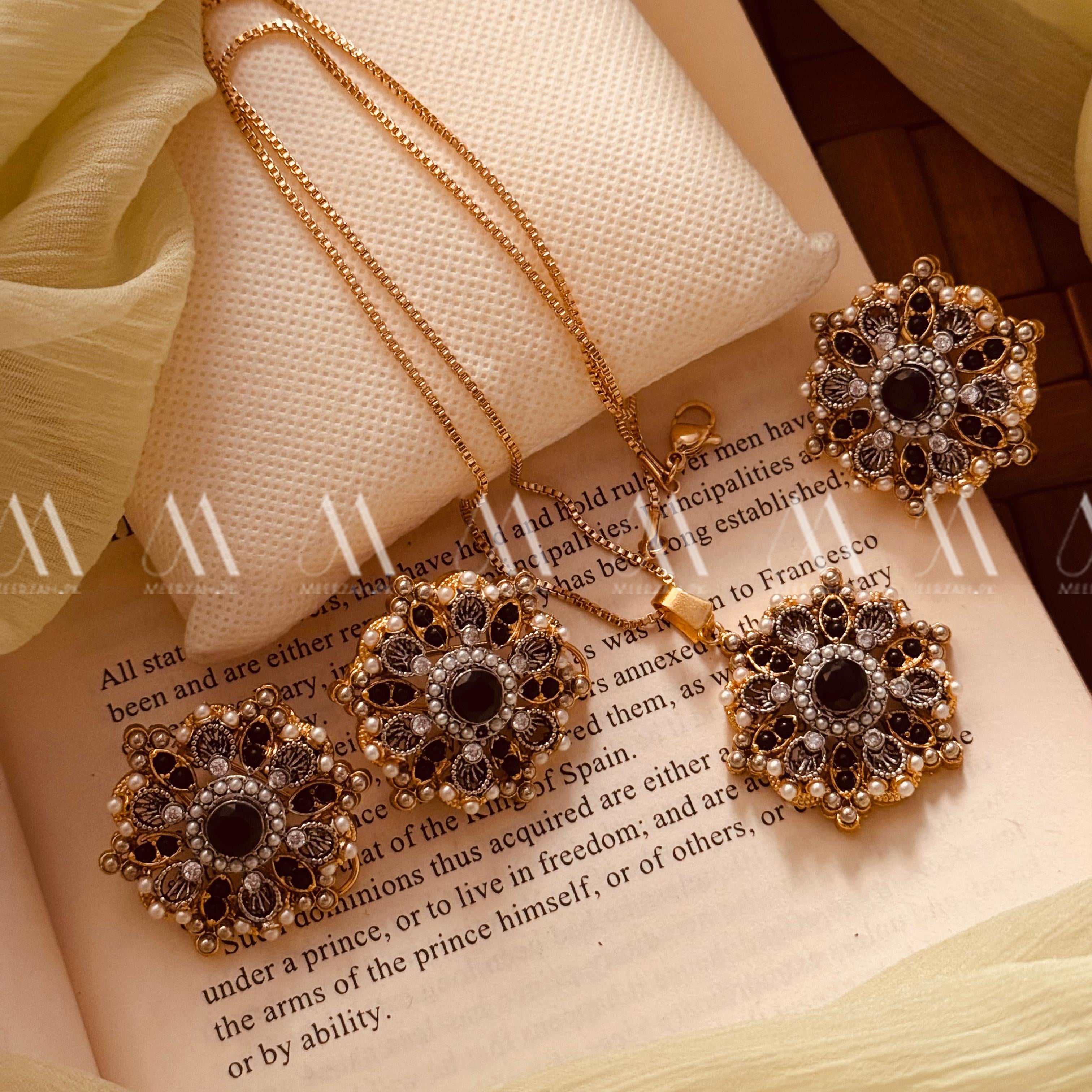 24K Gold Plated Real Zircon Stones Jarao Necklace Set for Girls/Women