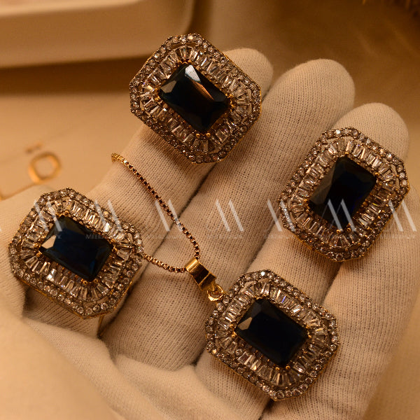 Unique Cubic Design Gold Plated Real Stones Necklace Set for Girls/Women