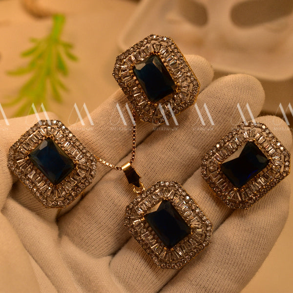 Unique Cubic Design Gold Plated Real Stones Necklace Set for Girls/Women