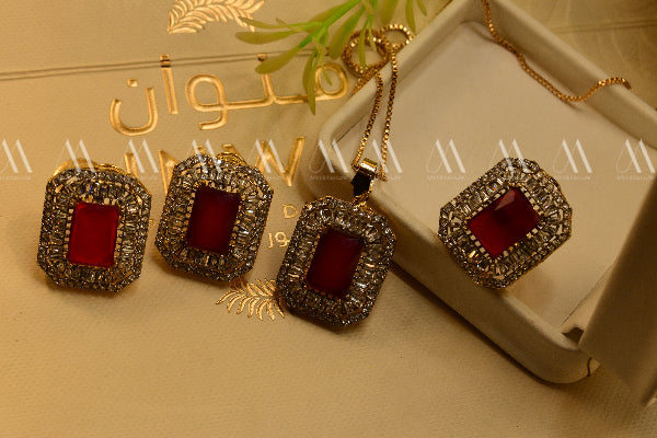 Unique Cubic Design Gold Plated Real Stones Necklace Set for Girls/Women