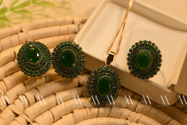 Gorgeous Design Gold Plated Real Stones Necklace Set For Girls/Women