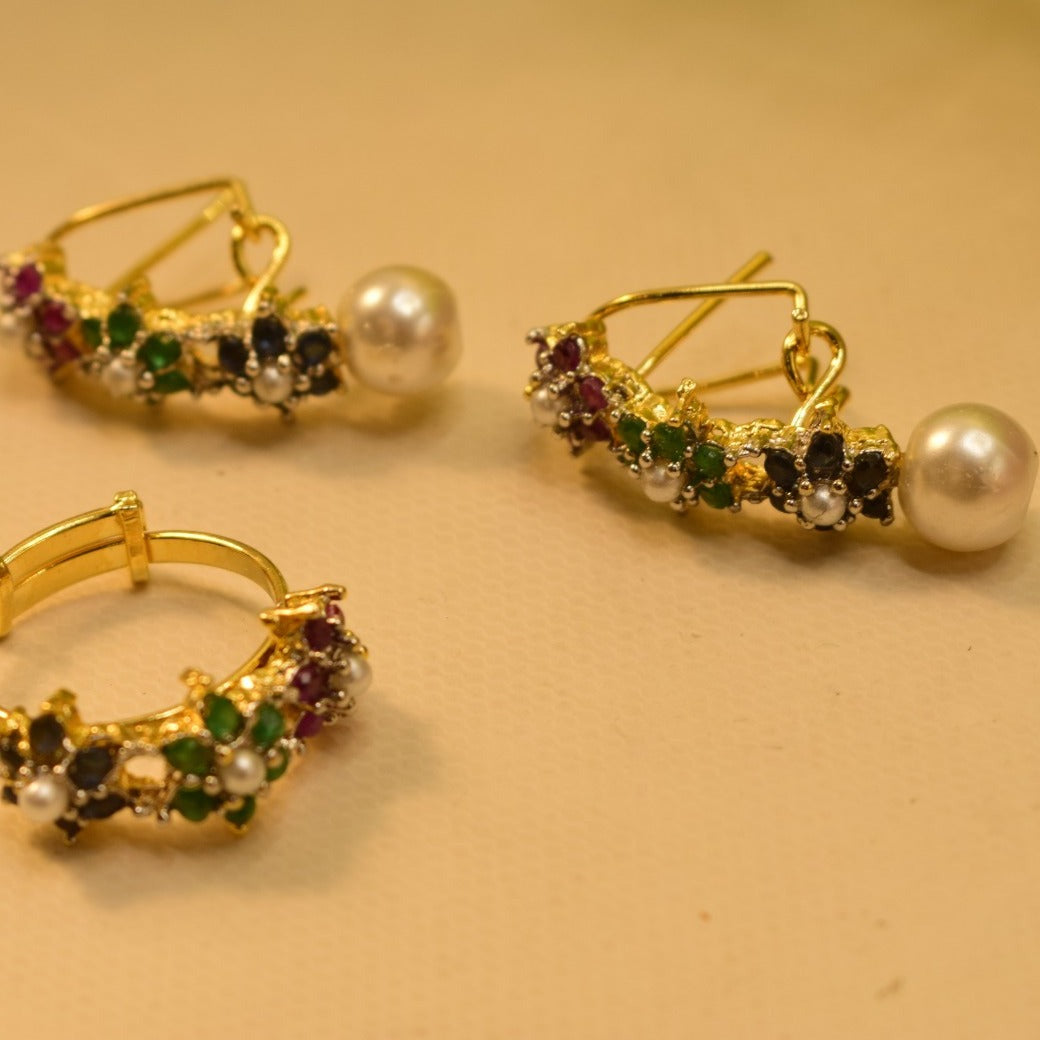 Elegant Fancy Gold plated earrings with ring Sets for Girls/Women