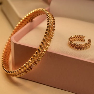 24K One Dip Indian Gold Plated Fancy Bangles With Adjustable Ring for Girls/Women