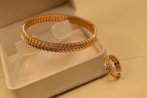 24K One Dip Indian Gold Plated Fancy Bangles With Adjustable Ring for Girls/Women