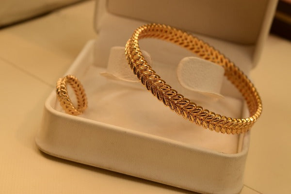 24K One Dip Indian Gold Plated Fancy Bangles With Adjustable Ring for Girls/Women
