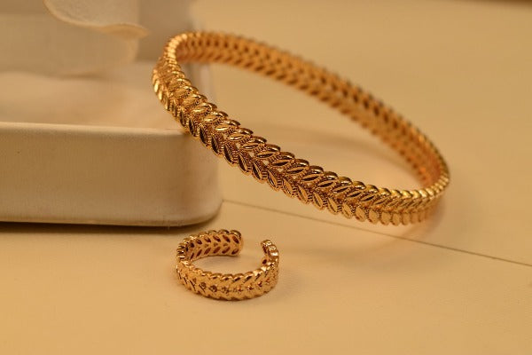 24K One Dip Indian Gold Plated Fancy Bangles With Adjustable Ring for Girls/Women