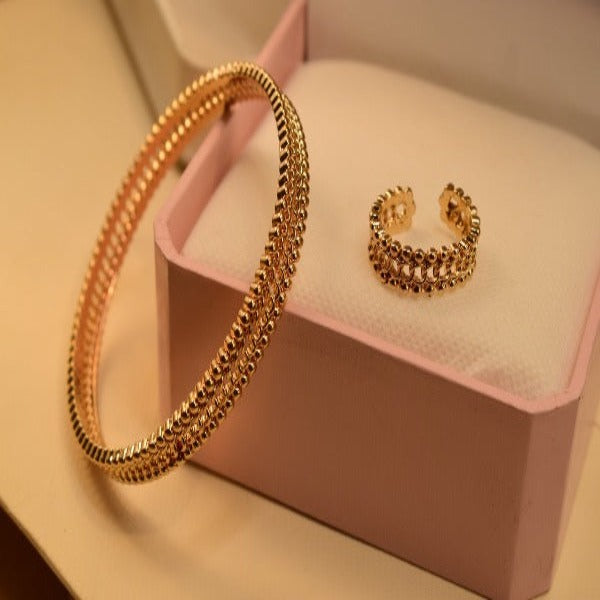 Dip Indian Gold Plated Stylish Bangles With Adjustable Ring for Girls/Women