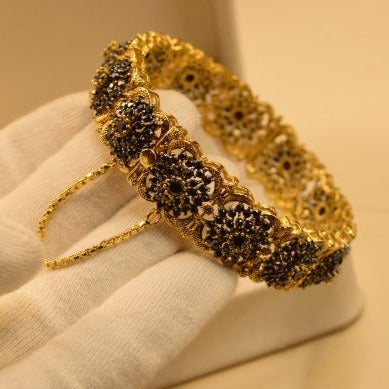 24K One Dip Indian Gold Plated Black Colour Stone Kara Bangles for Girls/Women