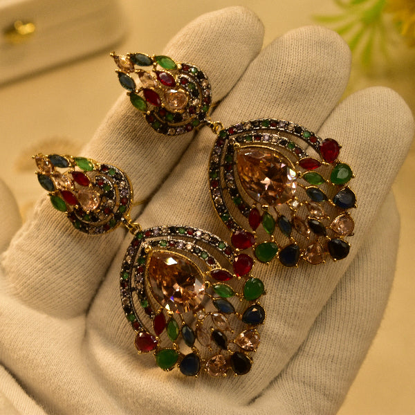 Dazzling Design Gold Plated Real Stones Earrings For Girls/women