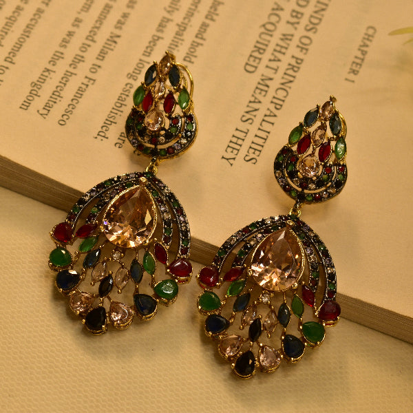 Dazzling Design Gold Plated Real Stones Earrings For Girls/women