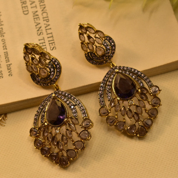 Dazzling Design Gold Plated Real Stones Earrings For Girls/women