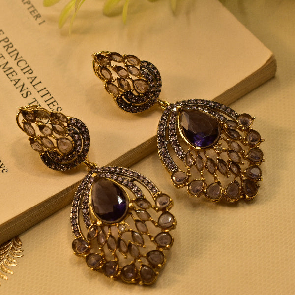 Dazzling Design Gold Plated Real Stones Earrings For Girls/women