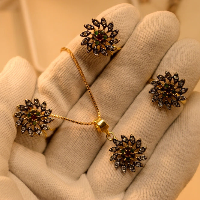 Gorgeous Design Gold Plated Crystal Stones Necklace Set for Girls/Women