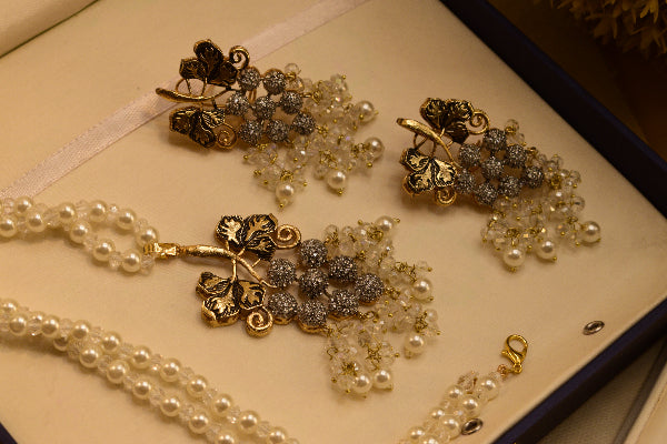 Dazzling Design Gold Plated Crystal Stones Necklace Set for Girls/Women