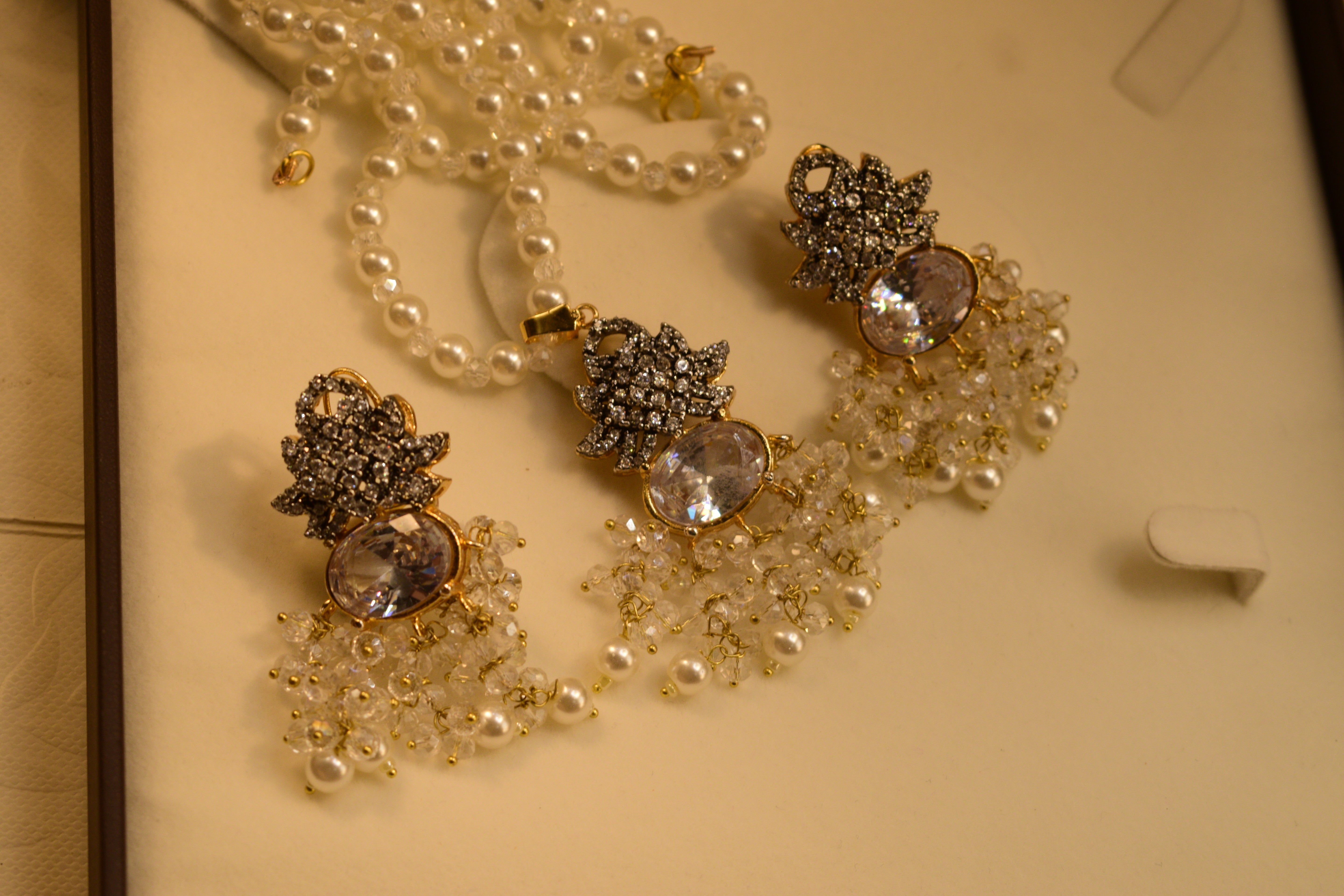 Luminous Design Gold Plated Crystal Stones Necklace Set for Girls/Women