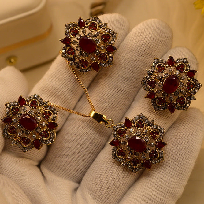Beautiful Design Gold Plated Crystal Stones Necklace Set for Girls/Women