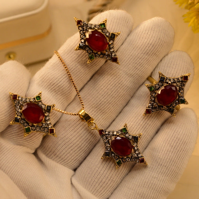 Gorgeous Design Gold Plated Crystal Stones Necklace Set for Girls/Women