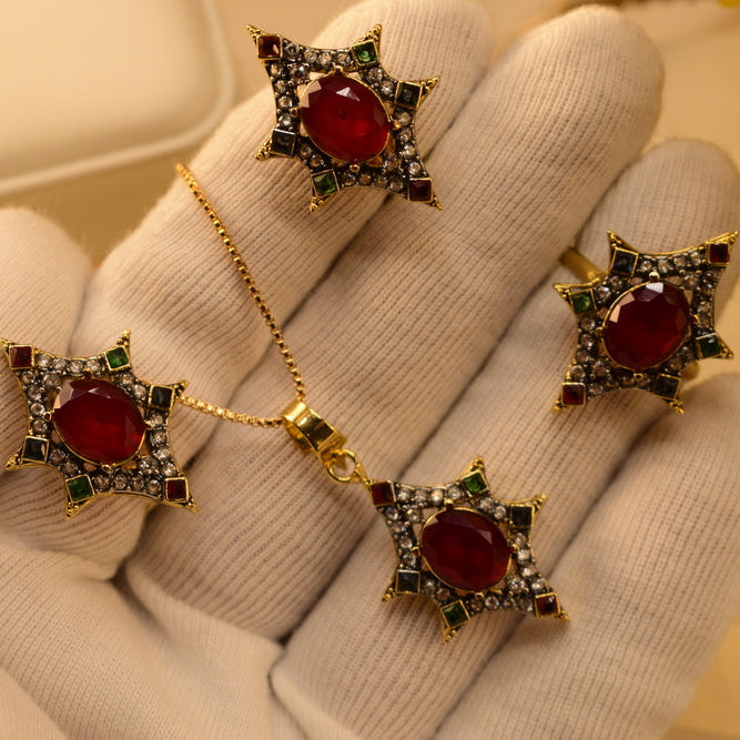 Gorgeous Design Gold Plated Crystal Stones Necklace Set for Girls/Women