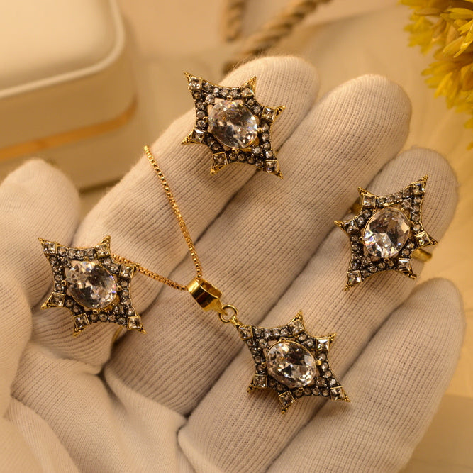 Gorgeous Design Gold Plated Crystal Stones Necklace Set for Girls/Women