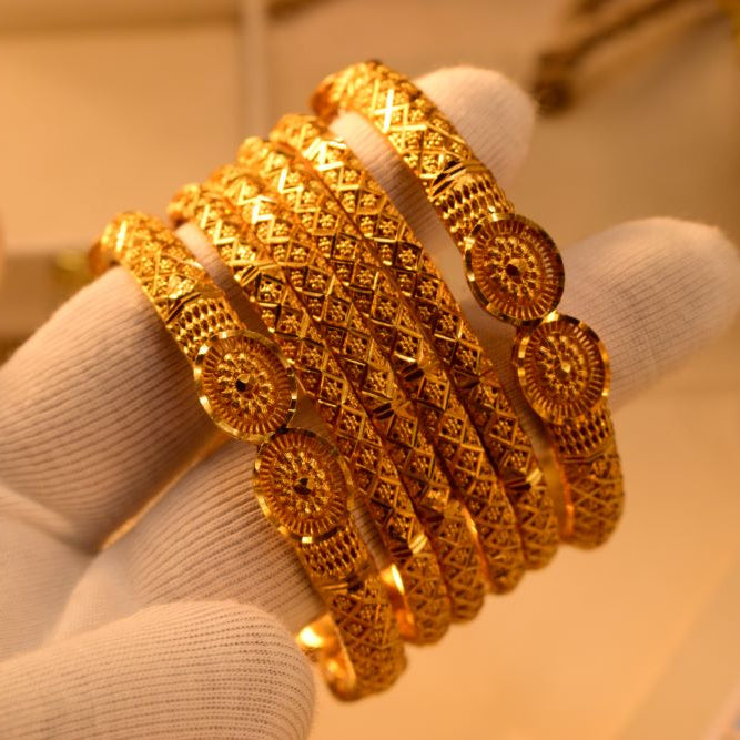 Sparkling Unique Design Gold Plated 6pc Bangle Set for Girls/Women