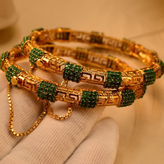 Charming Unique Design Gold Plated 2pc Bangle Set for Girls/Women