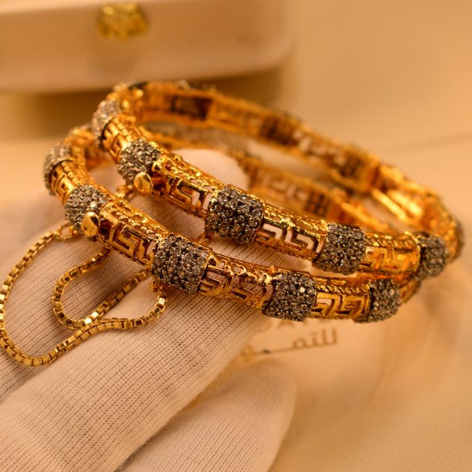 Charming Unique Design Gold Plated 2pc Bangle Set for Girls/Women