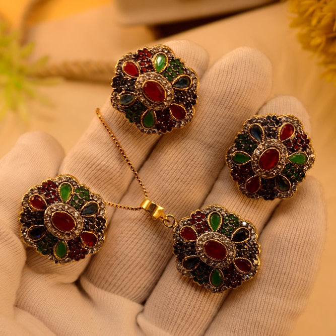 Glamorous Design Gold Plated Crystal Stones Necklace Set for Girls/Women