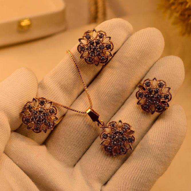 Sparkling Design Gold Plated Crystal Stones Necklace Set for Girls/Women