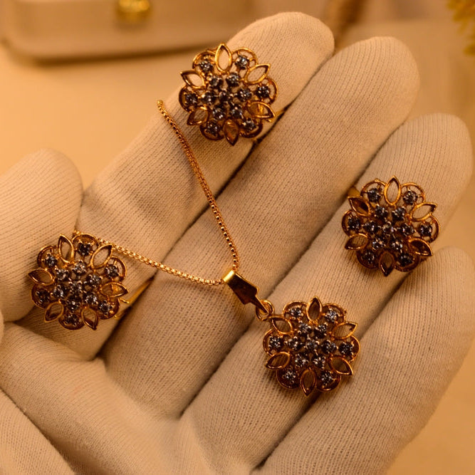 Sparkling Design Gold Plated Crystal Stones Necklace Set for Girls/Women