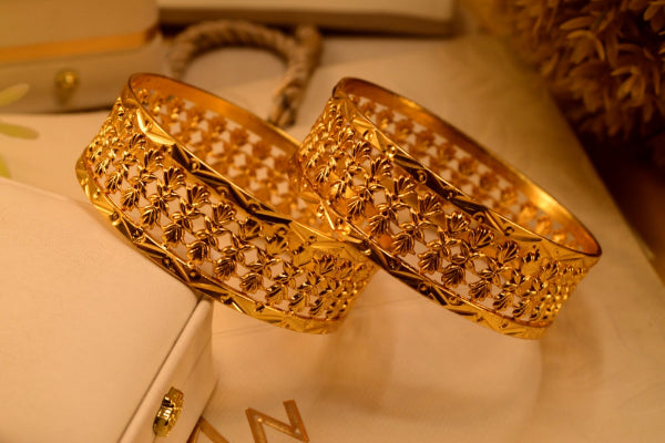 Beautiful Unique Design Gold Plated 2pc Bangle Set for Girls/Women