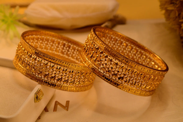 Elegant Unique Design Gold Plated 2pc Bangle Set for Girls/Women