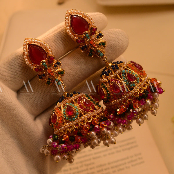 Glamorous Design Gold Plated Real Stones Earrings For Girls/women