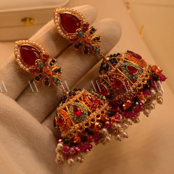 Glamorous Design Gold Plated Real Stones Earrings For Girls/women