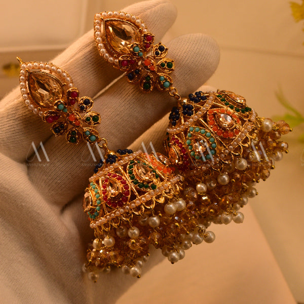 Glamorous Design Gold Plated Real Stones Earrings For Girls/women