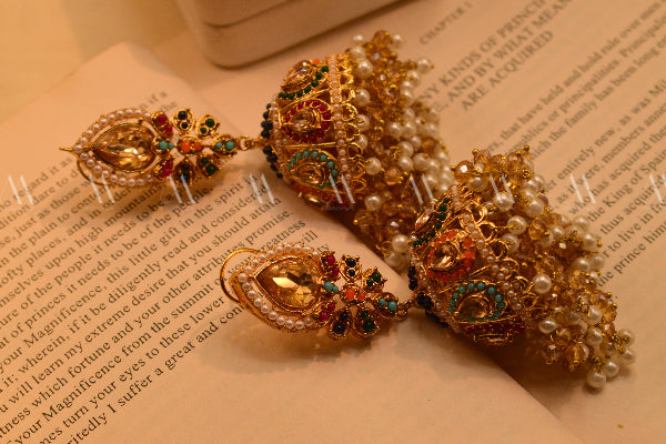 Glamorous Design Gold Plated Real Stones Earrings For Girls/women