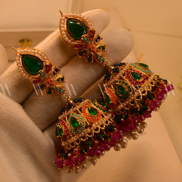 Glamorous Design Gold Plated Real Stones Earrings For Girls/women