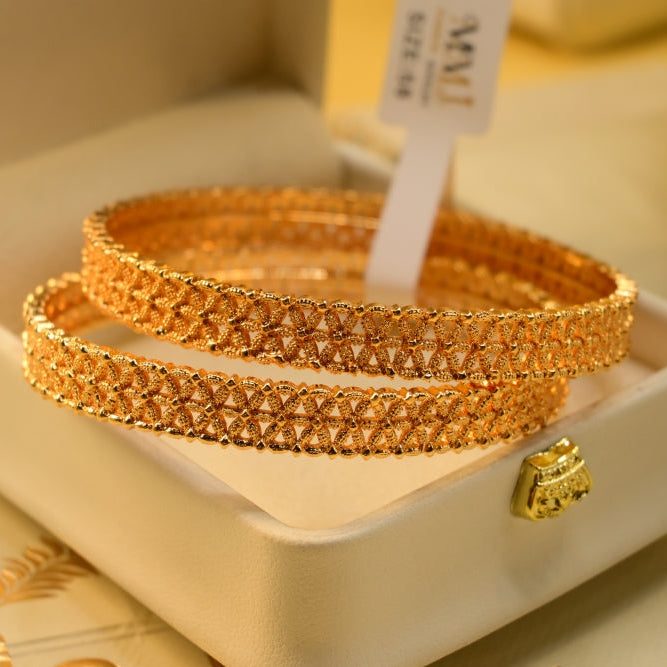 Dazzling Unique Design Gold Plated 2pc Bangle Set for Girls/Women