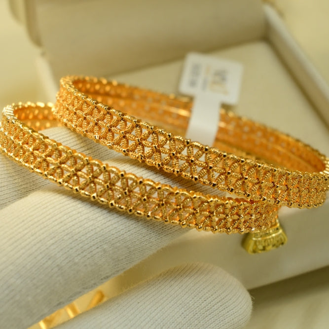 Dazzling Unique Design Gold Plated 2pc Bangle Set for Girls/Women