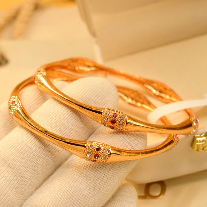 Luminous Design Gold Plated Crystal Stones 2pc Bangle Set for Girls/Women