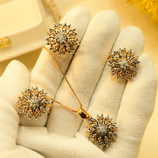 Fancy Design Gold Plated Crystal Stones Necklace Set for Girls/Women