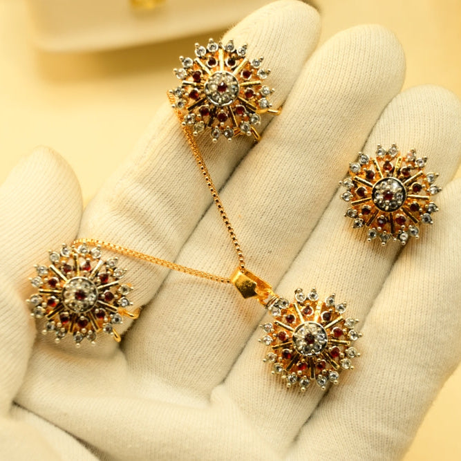 Fancy Design Gold Plated Crystal Stones Necklace Set for Girls/Women