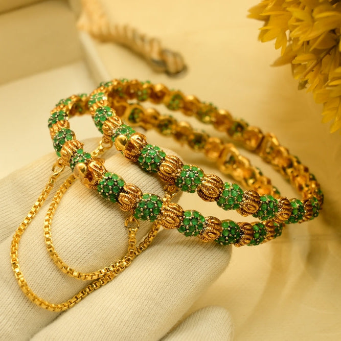 Sparkling Design Gold Plated Crystal Stones 2pc Bangle Set for Girls/Women
