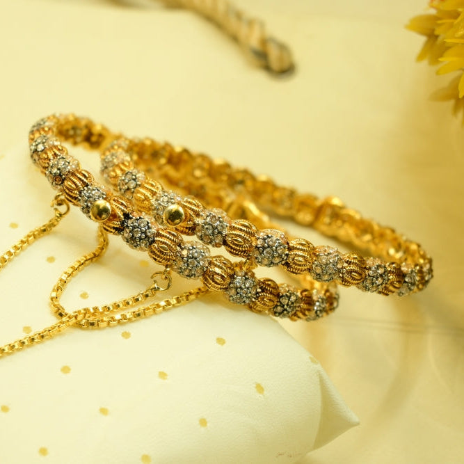 Sparkling Design Gold Plated Crystal Stones 2pc Bangle Set for Girls/Women