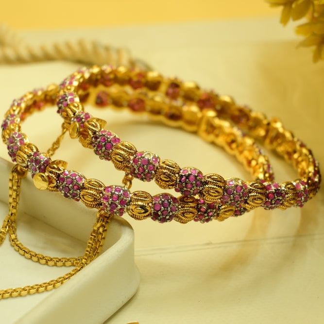 Sparkling Design Gold Plated Crystal Stones 2pc Bangle Set for Girls/Women
