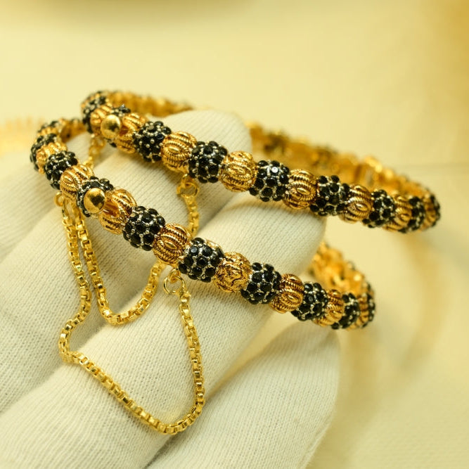 Sparkling Design Gold Plated Crystal Stones 2pc Bangle Set for Girls/Women