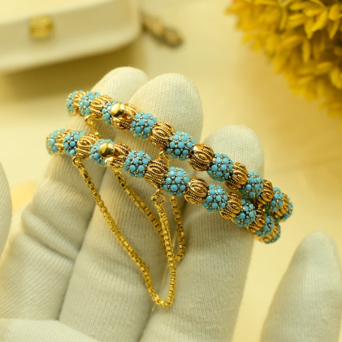 Sparkling Design Gold Plated Crystal Stones 2pc Bangle Set for Girls/Women