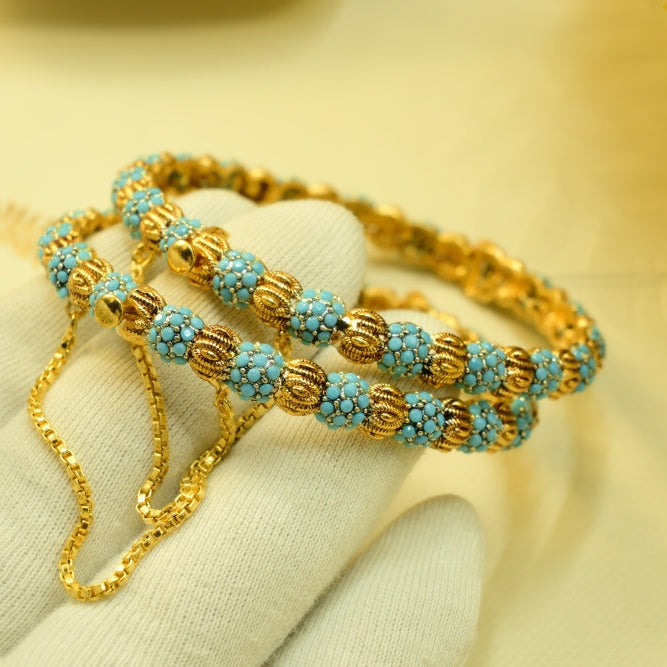 Sparkling Design Gold Plated Crystal Stones 2pc Bangle Set for Girls/Women