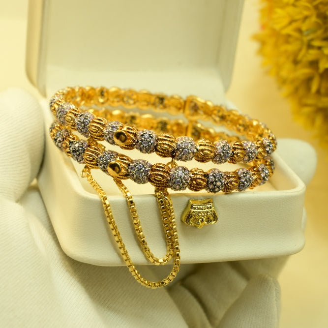 Sparkling Design Gold Plated Crystal Stones 2pc Bangle Set for Girls/Women